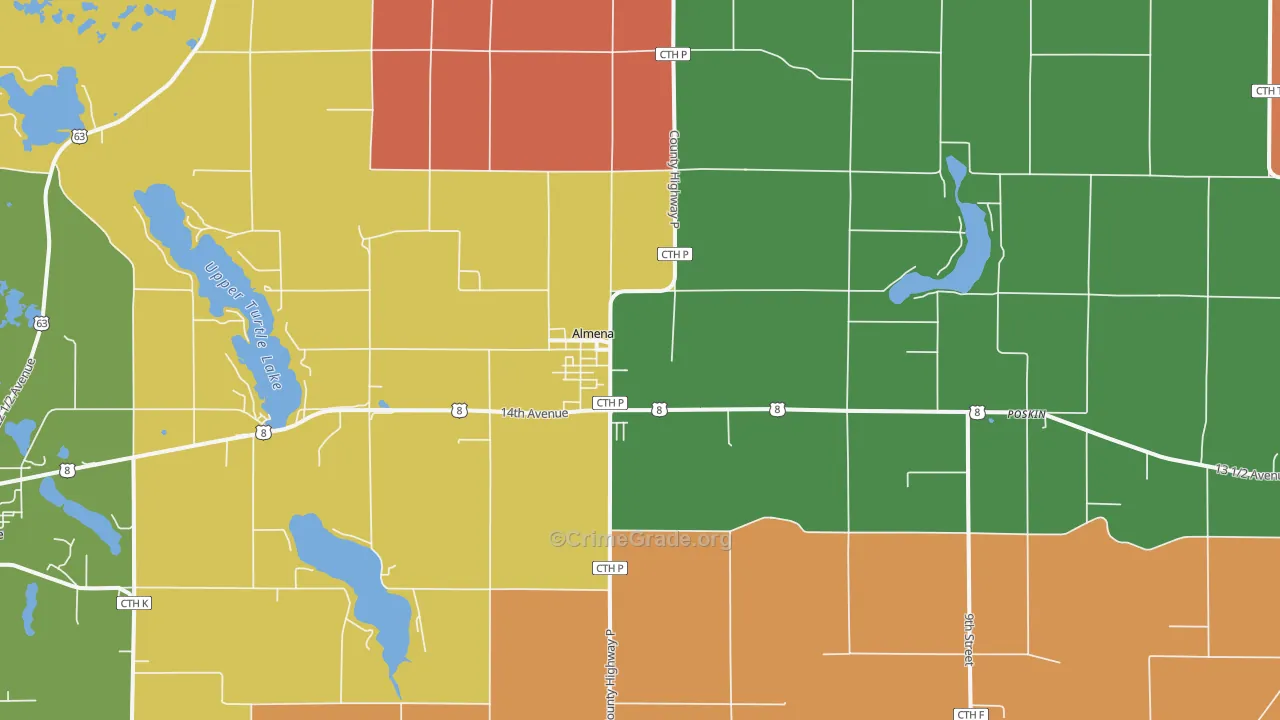 Almena, WI Map of Robbery Rates