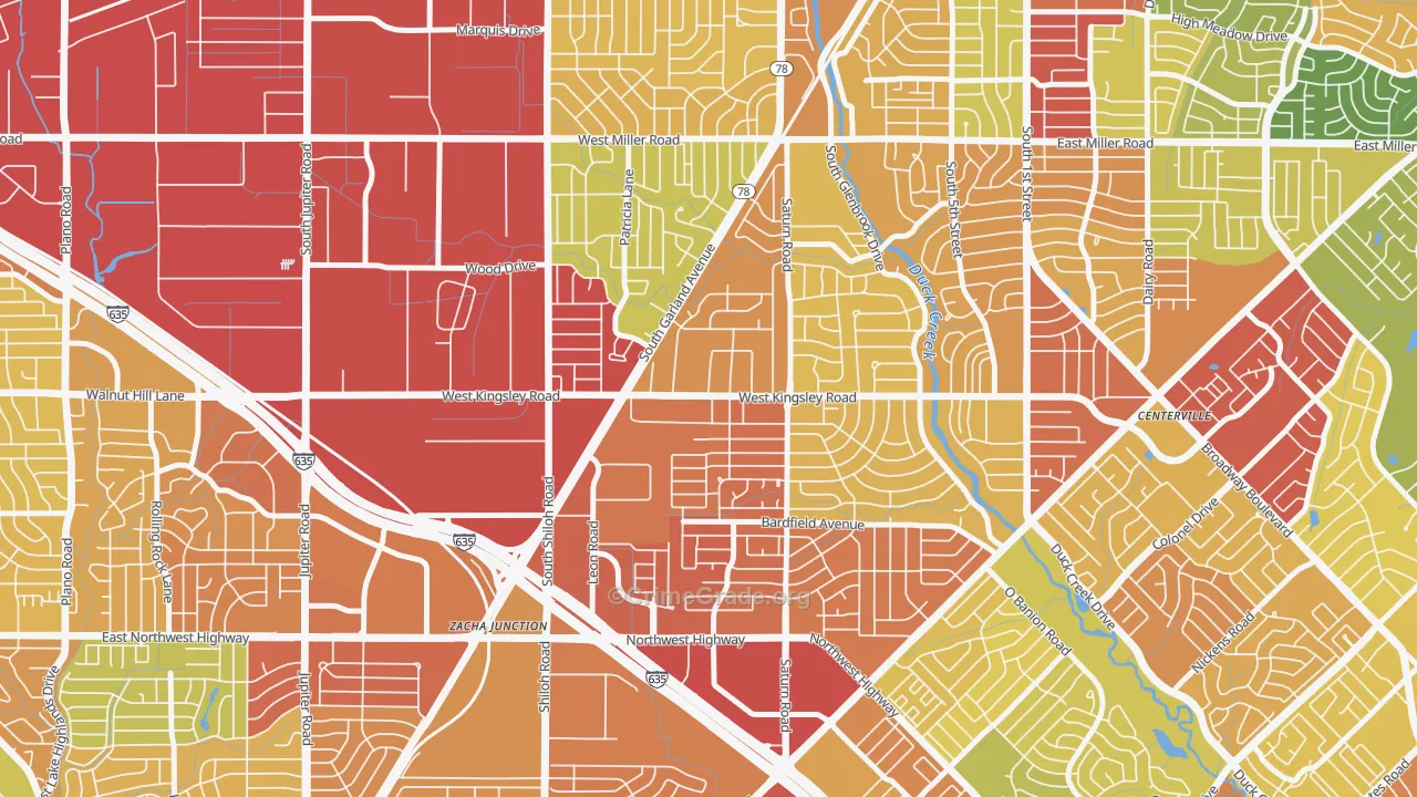 Almeta-Bonita-Bella Vista, Garland, TX Map of Robbery Rates