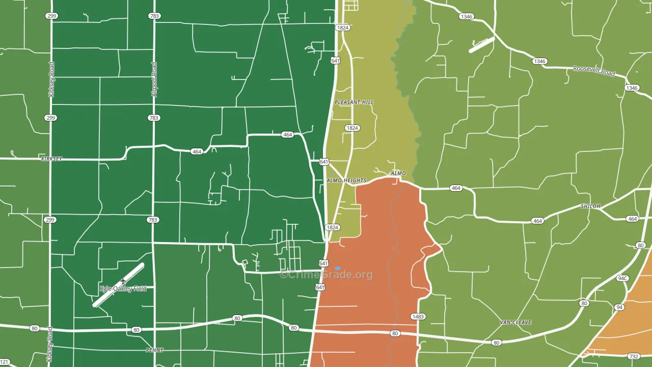 Almo, KY Map of Robbery Rates