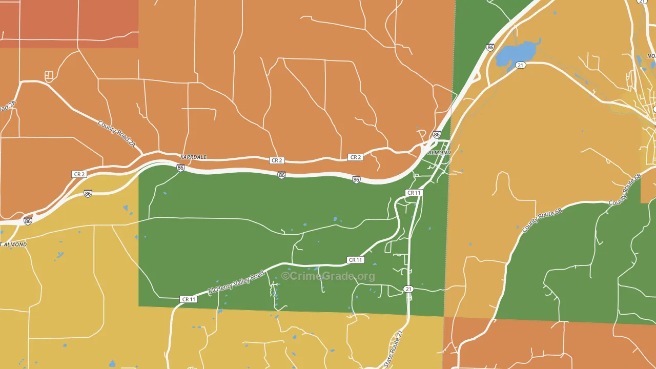 Almond, NY Map of Robbery Rates