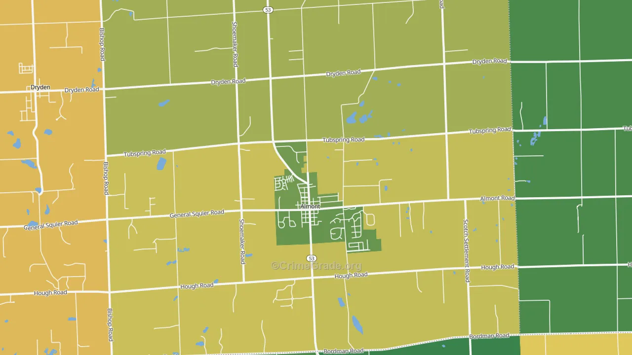 Almont, MI Map of Robbery Rates