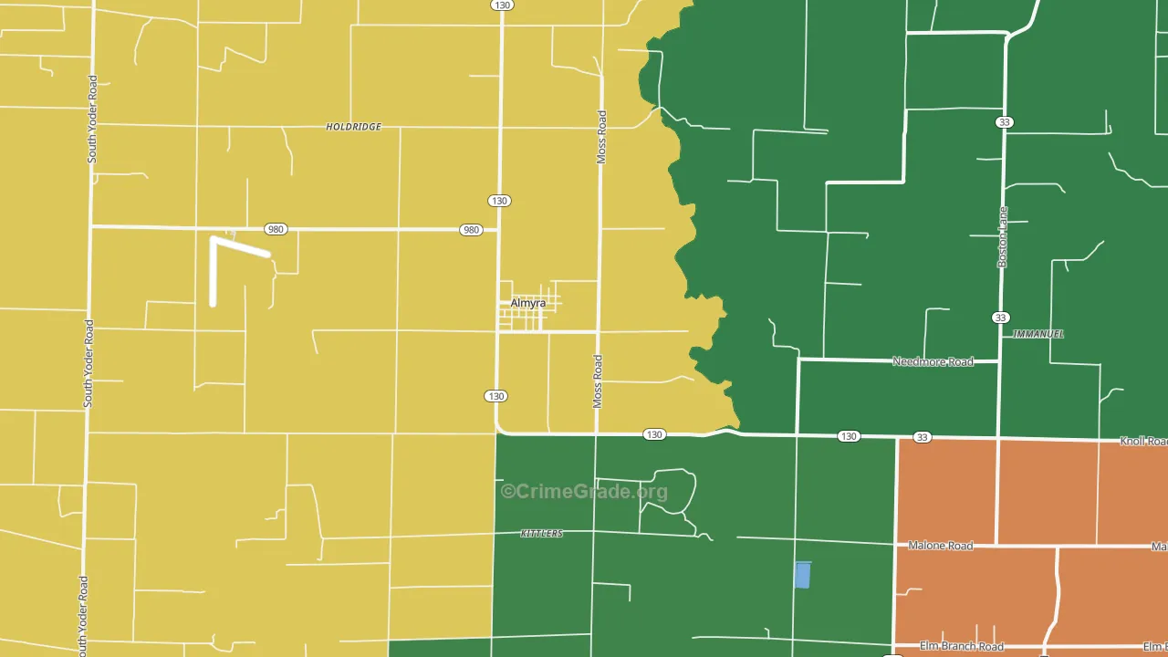 Almyra, AR Map of Robbery Rates