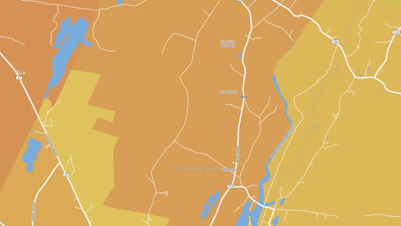 Alna Center, ME Map of Robbery Rates