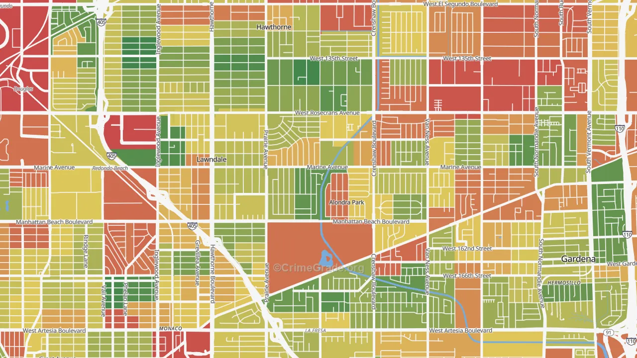 Alondra Park, Lawndale, CA Map of Robbery Rates