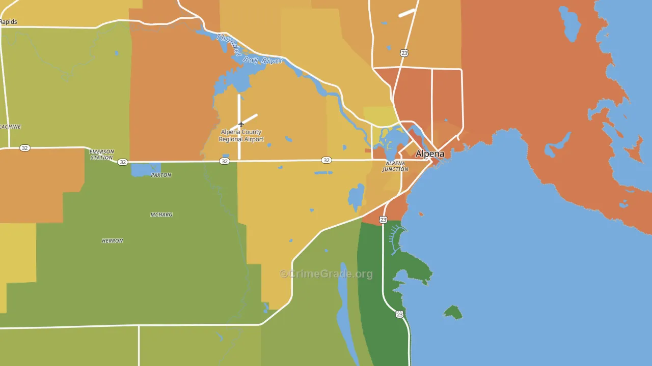 Alpena County, MI Map of Robbery Rates