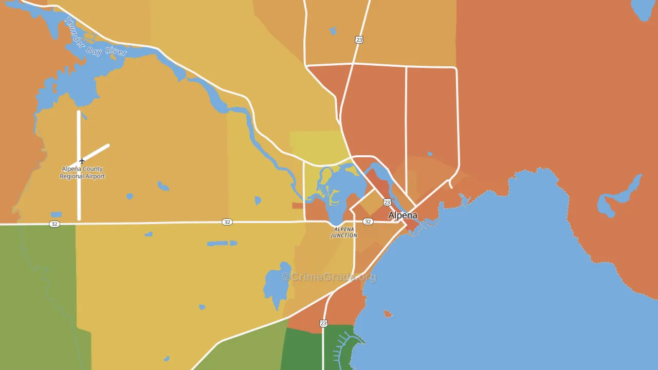 Alpena, MI Map of Robbery Rates