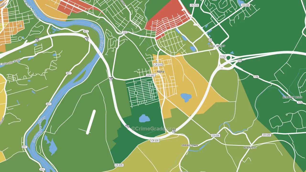 Alpha, NJ Map of Robbery Rates