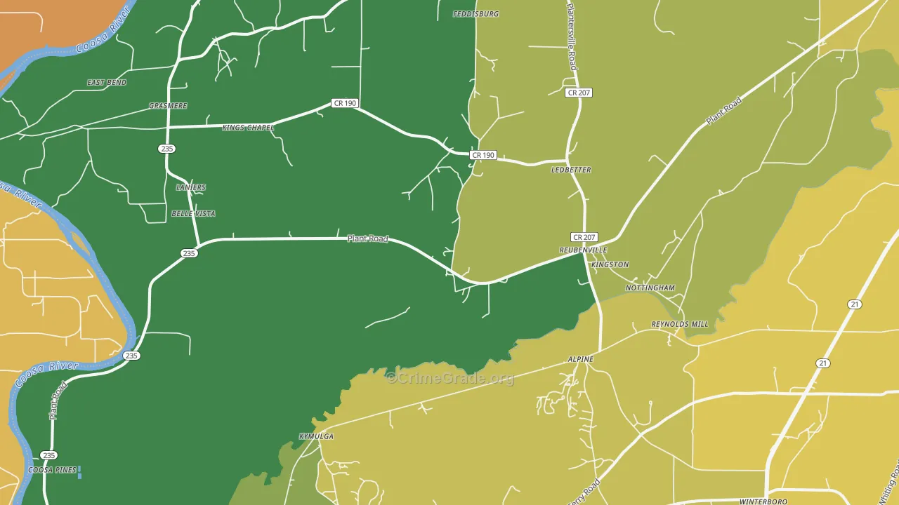Alpine, AL Map of Robbery Rates