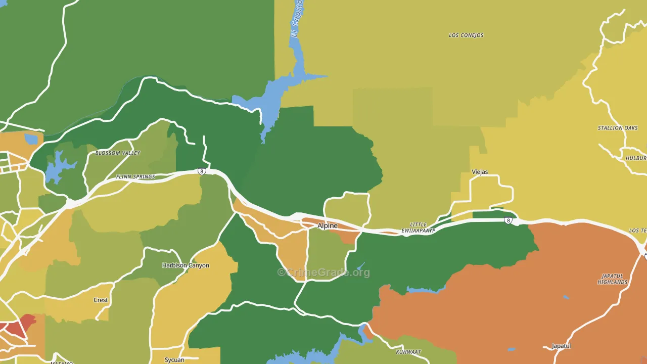 Alpine, CA Map of Robbery Rates