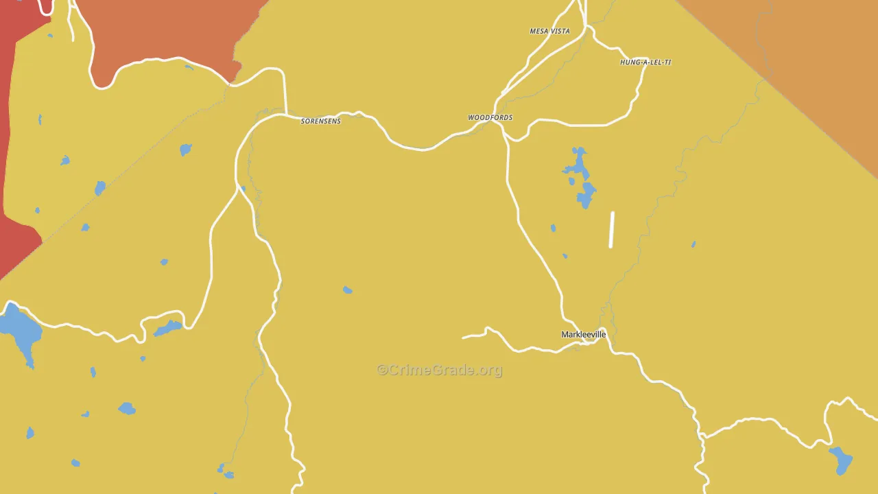 Alpine County, CA Map of Robbery Rates