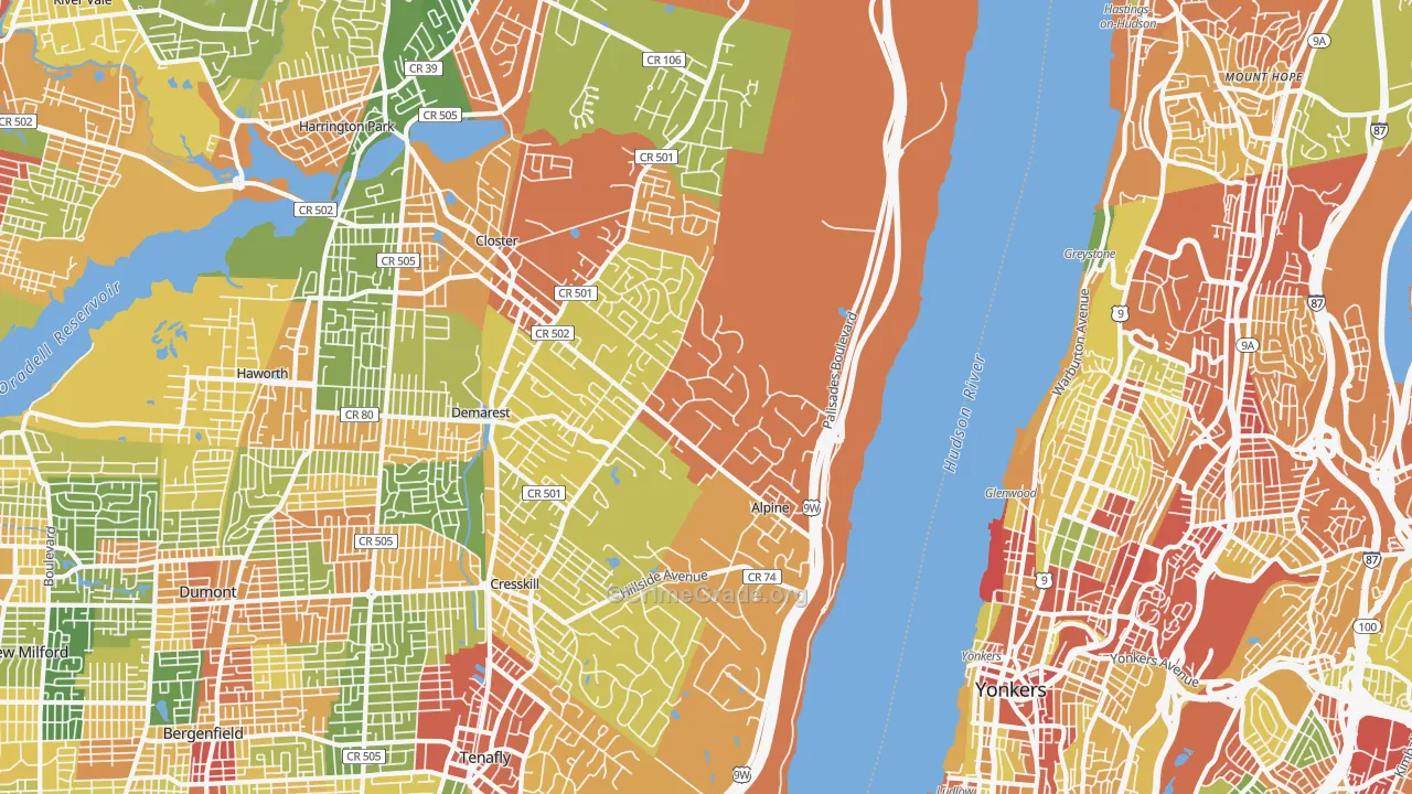 Alpine, NJ Map of Robbery Rates