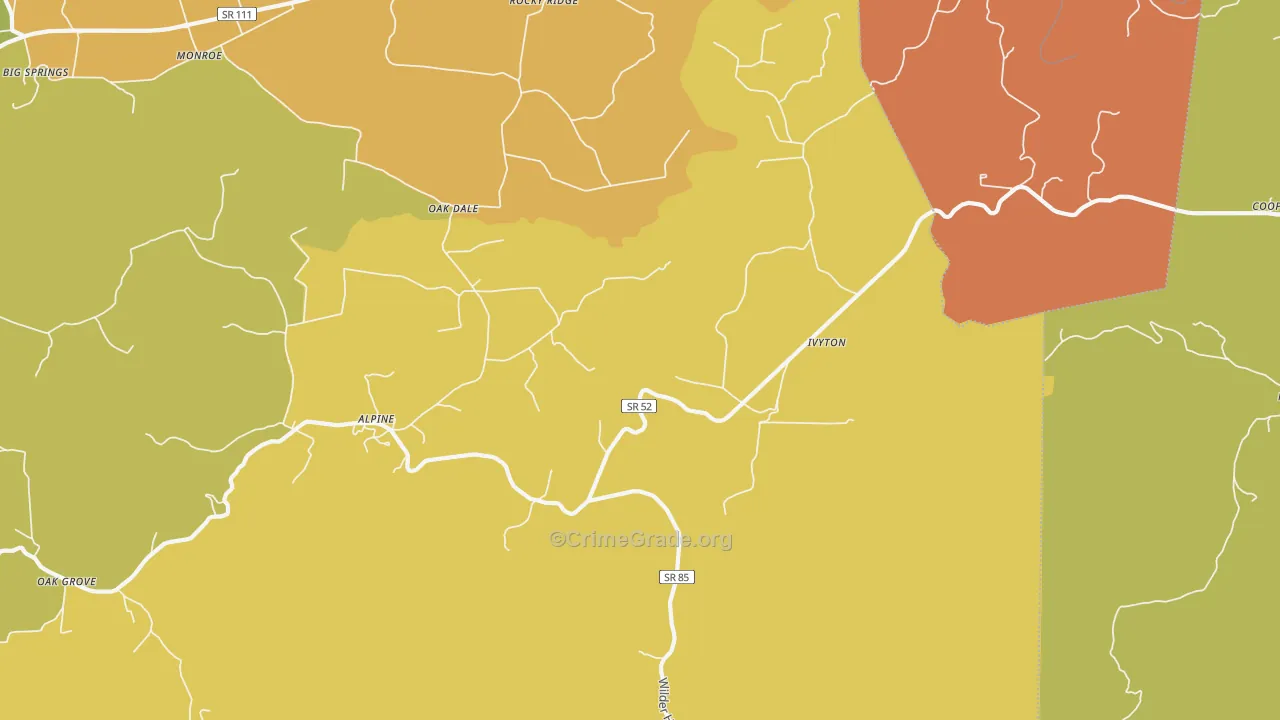 Alpine, TN Map of Robbery Rates