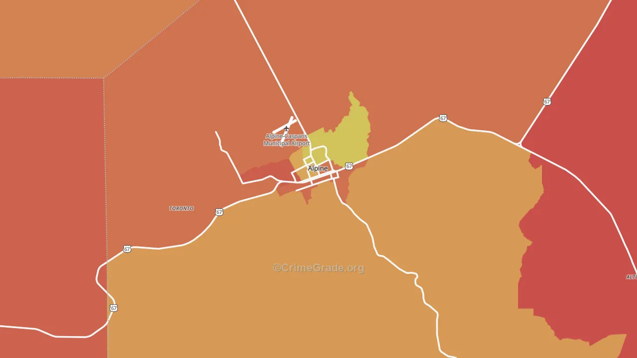 Alpine, TX Map of Robbery Rates
