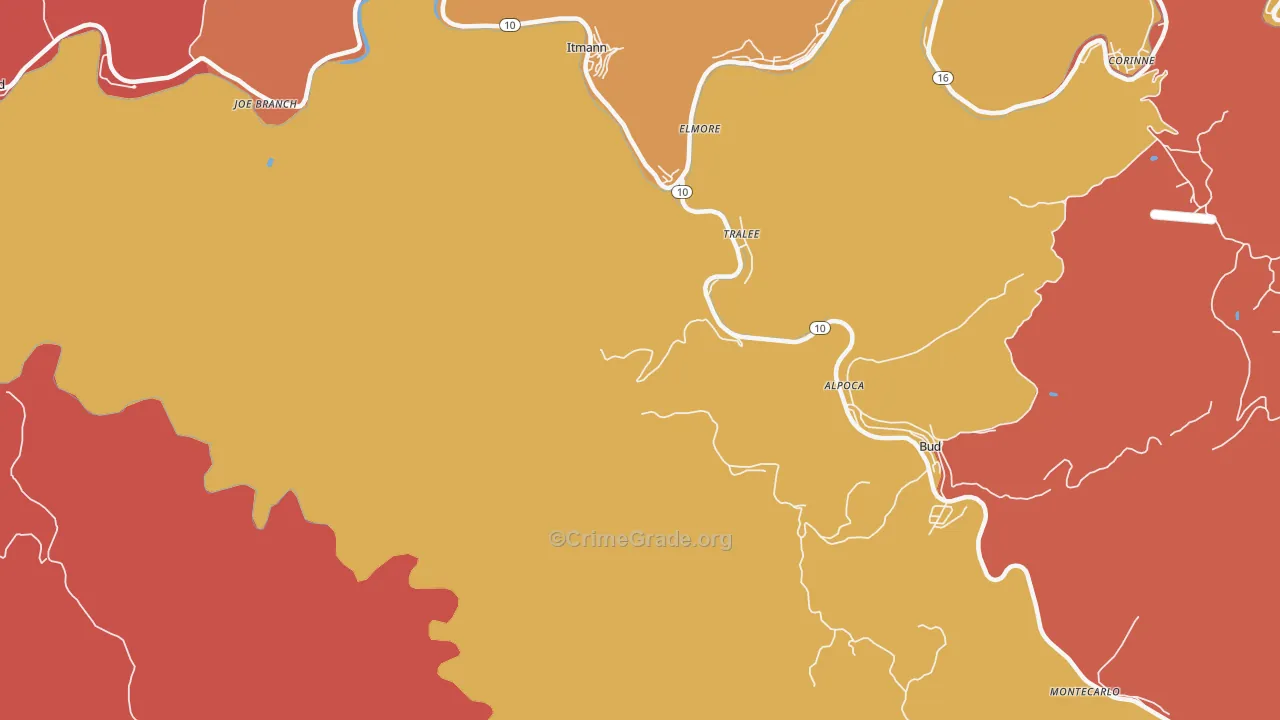 Alpoca, WV Map of Robbery Rates