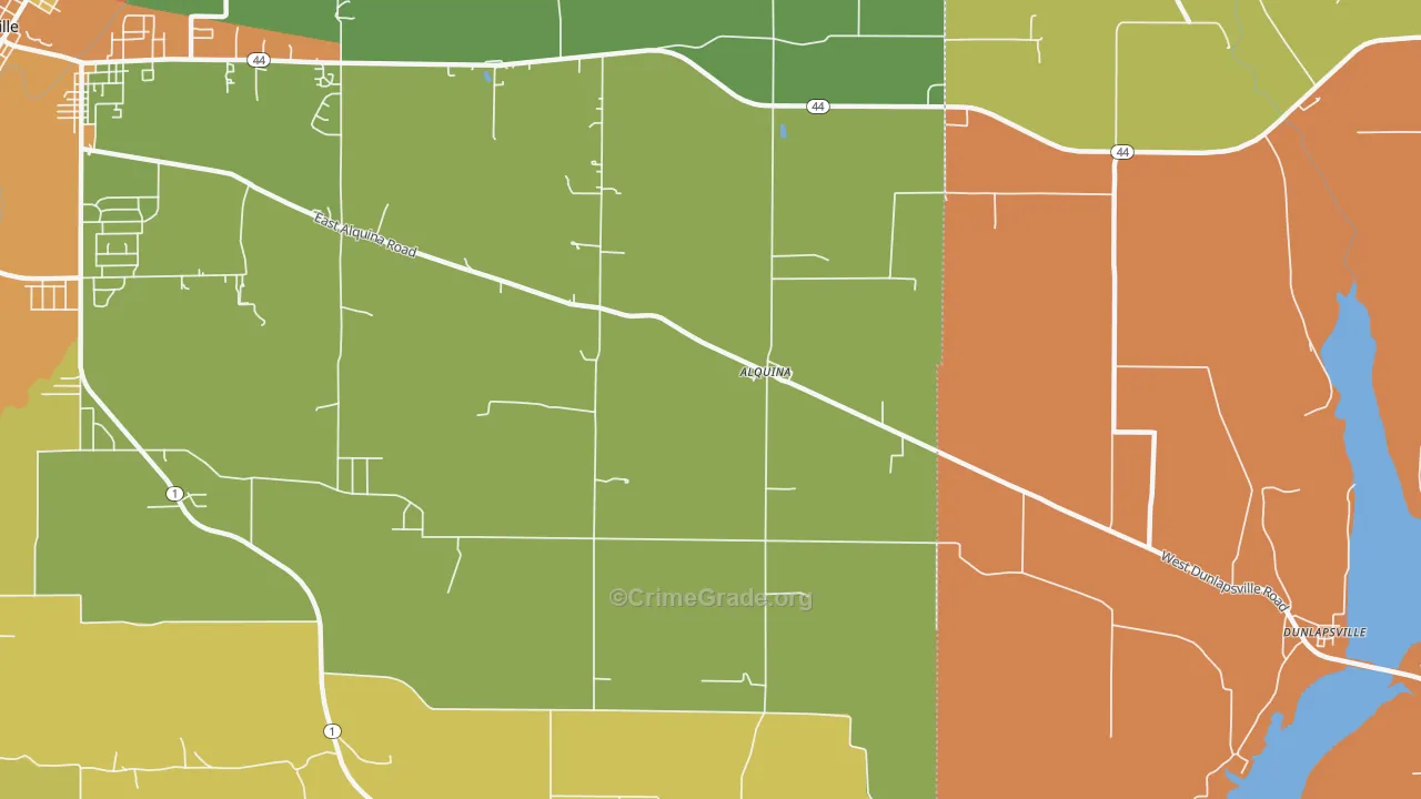 Alquina, IN Map of Robbery Rates