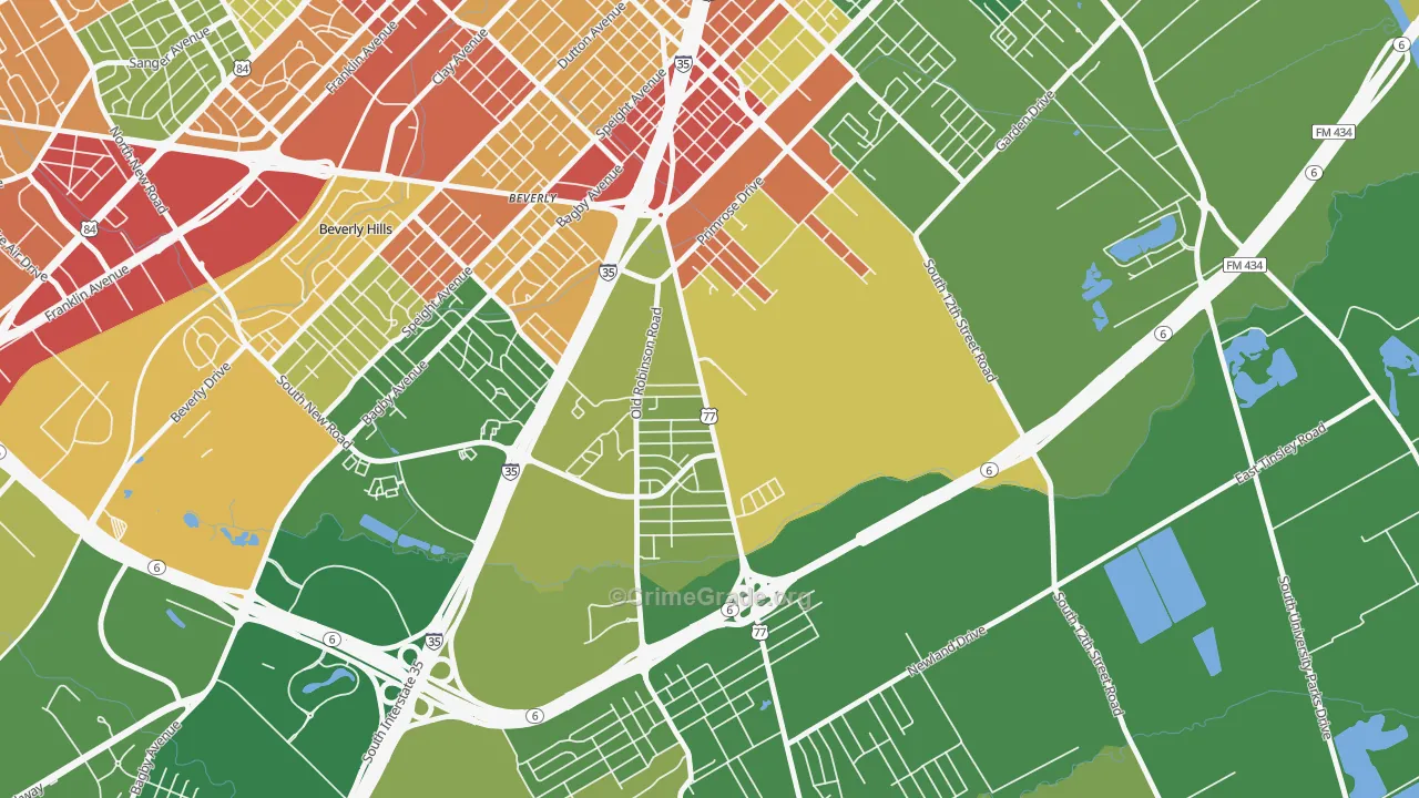 Alta Vista-Waco, Waco, TX Map of Robbery Rates