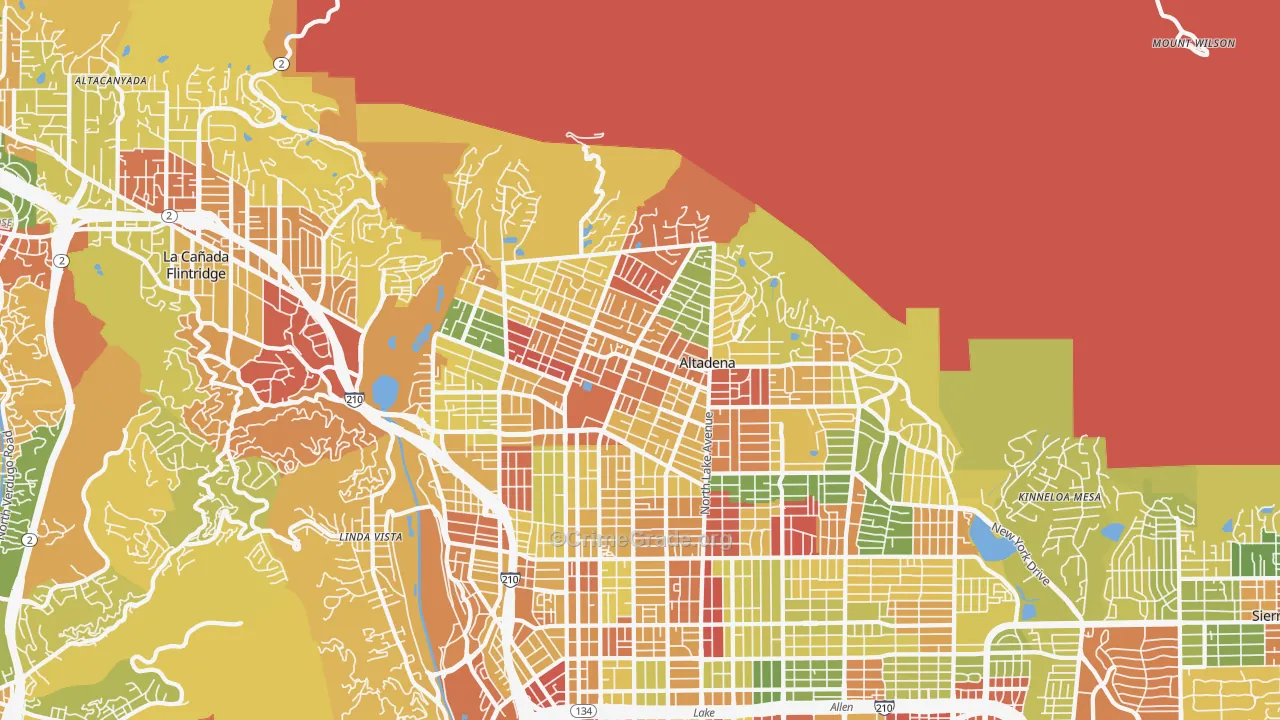 Altadena, CA Map of Robbery Rates