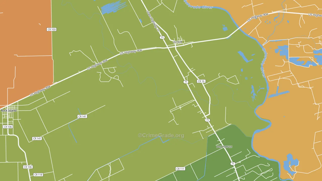 Altair, TX Map of Robbery Rates