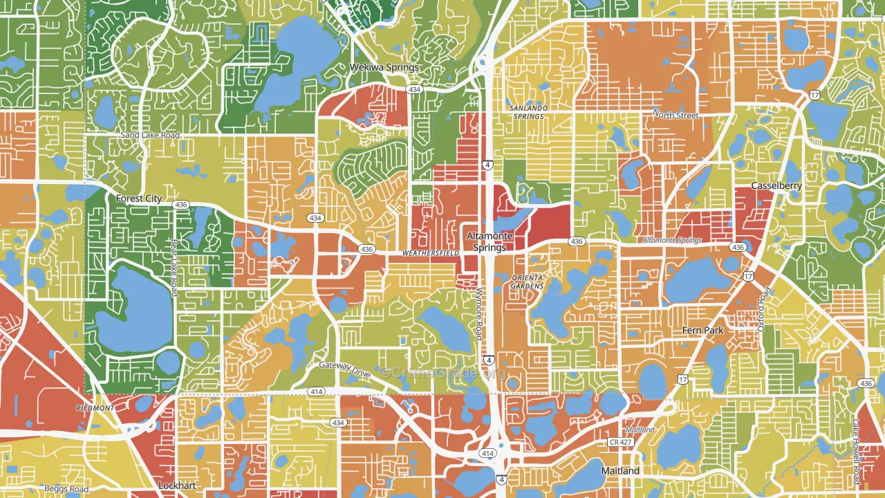 Altamonte Springs, FL Map of Robbery Rates