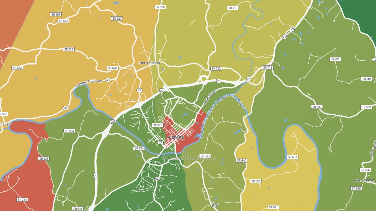 Altavista, VA Map of Robbery Rates