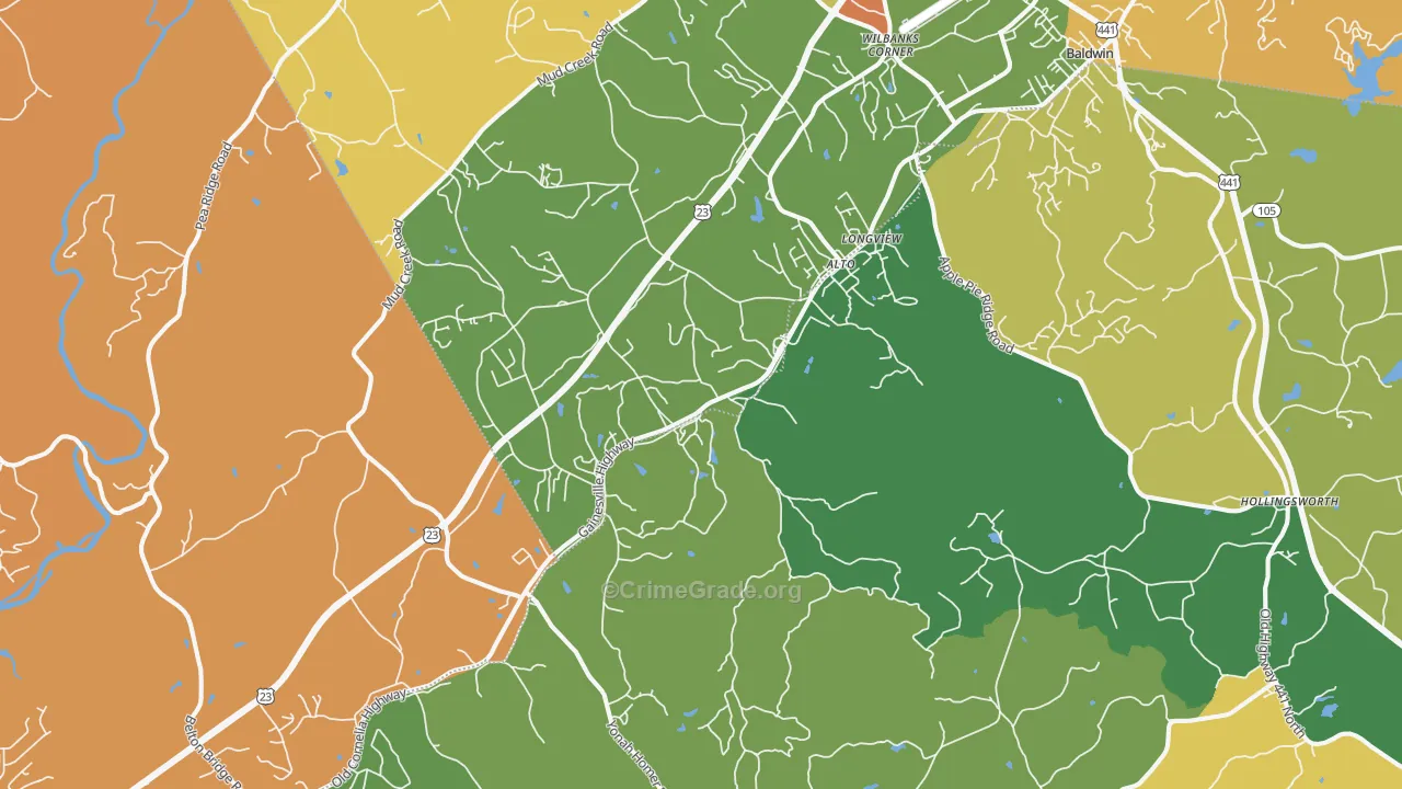 Alto, GA Map of Robbery Rates
