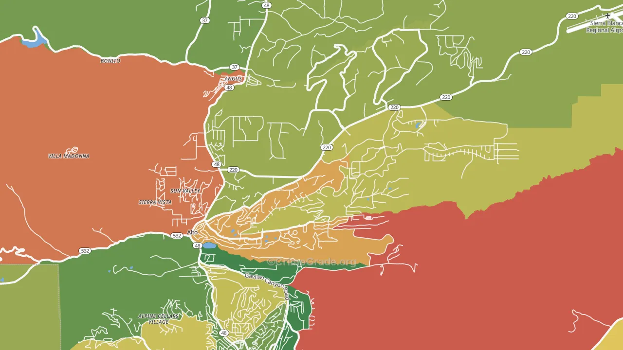 Alto, NM Map of Robbery Rates