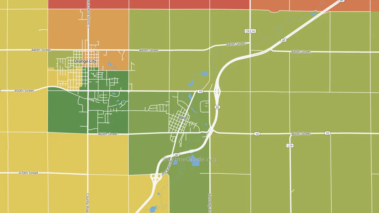 Alton, IA Map of Robbery Rates