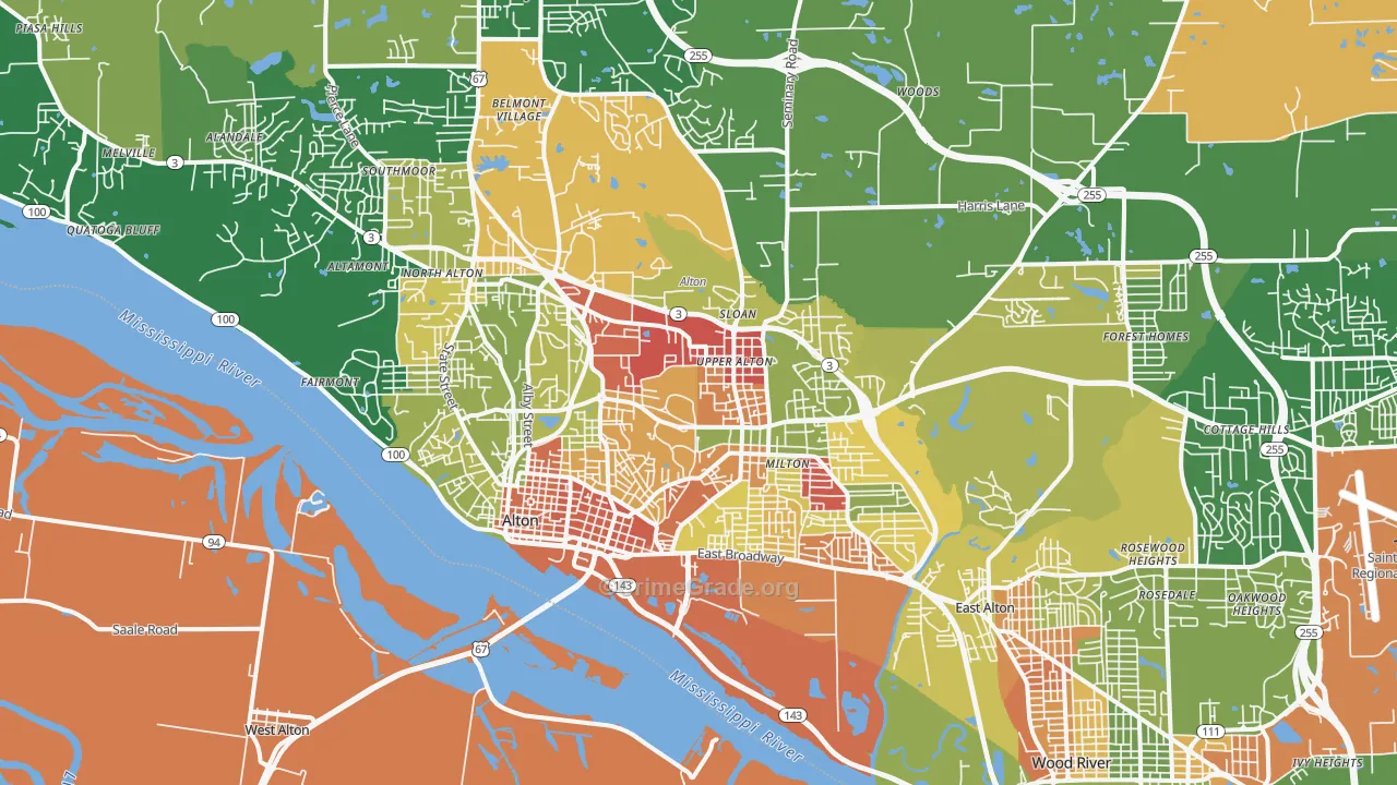 Alton, IL Map of Robbery Rates