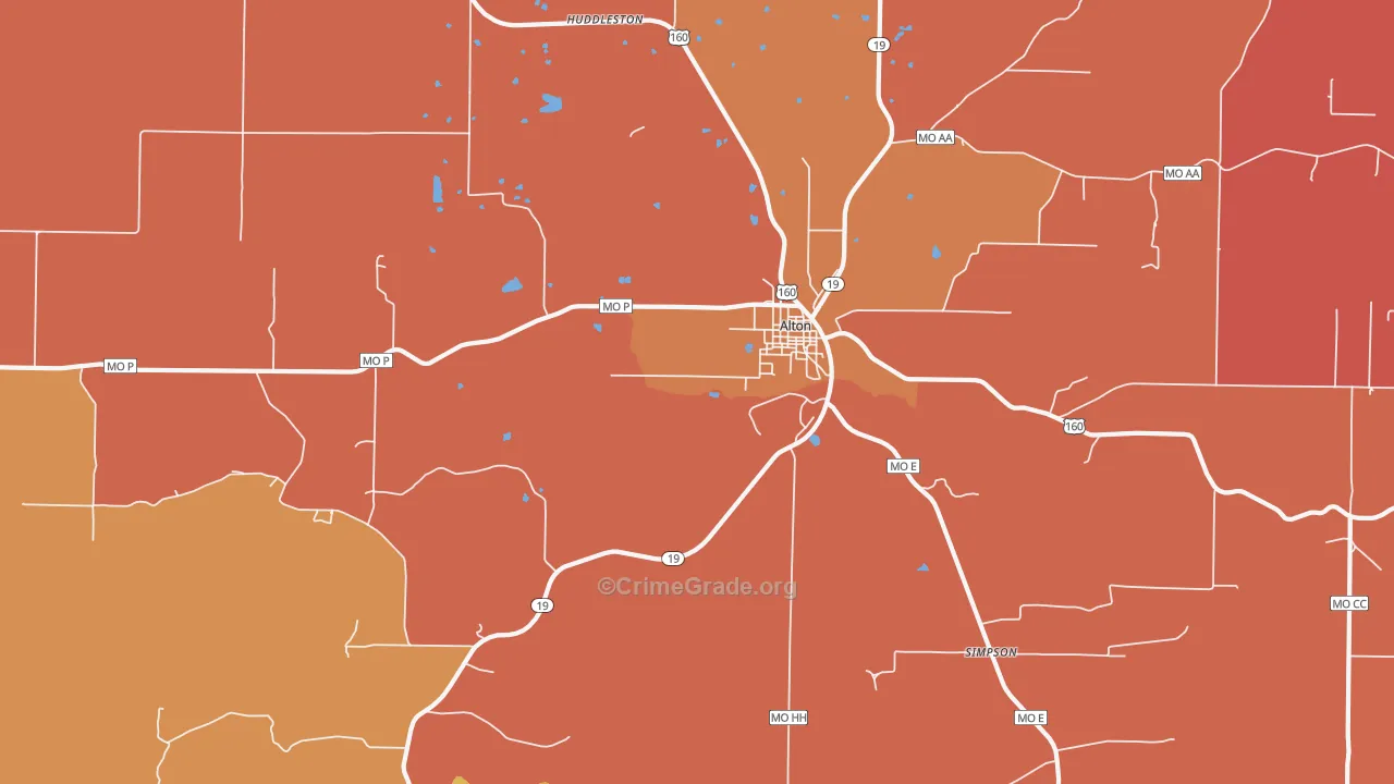 Alton, MO Map of Robbery Rates