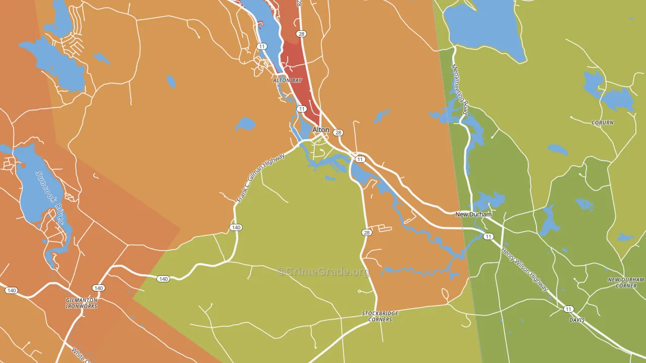 Alton, NH Map of Robbery Rates