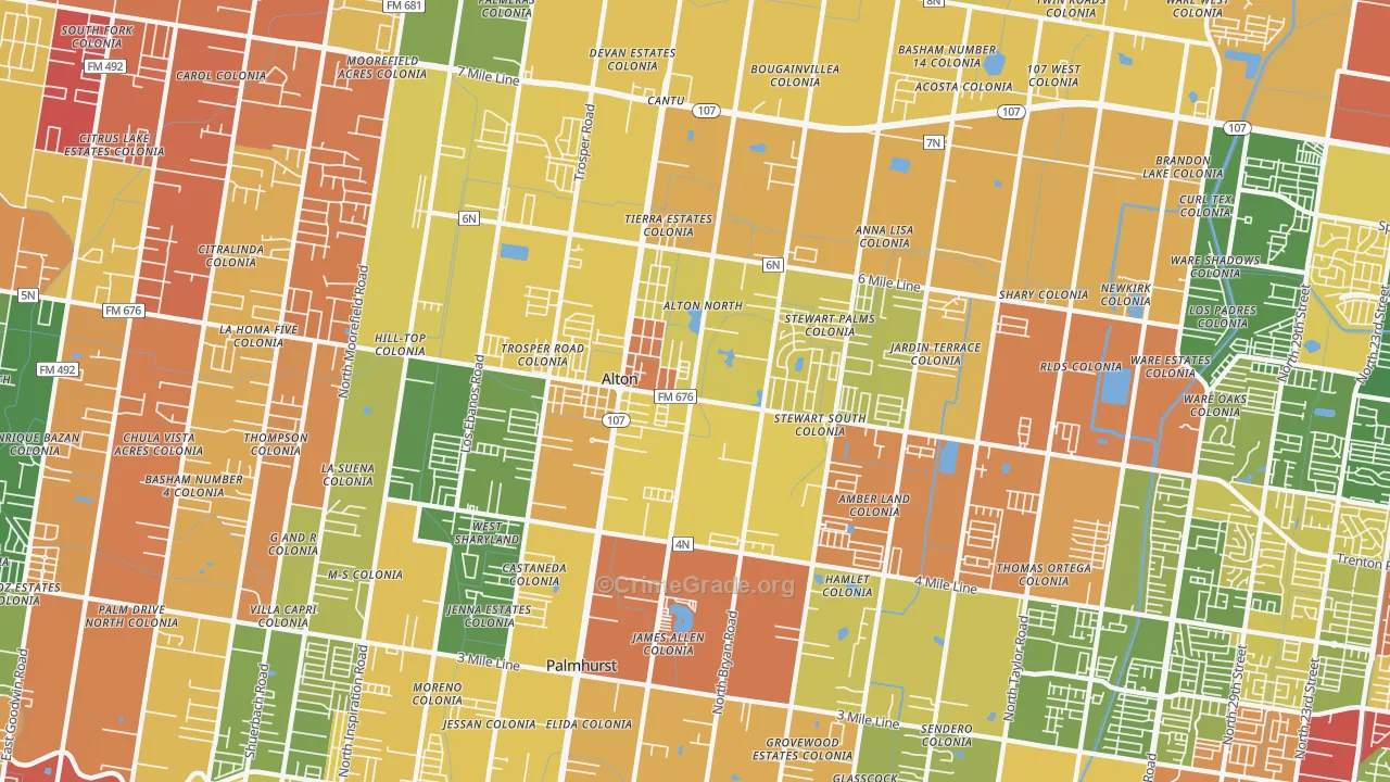 Alton, TX Map of Robbery Rates
