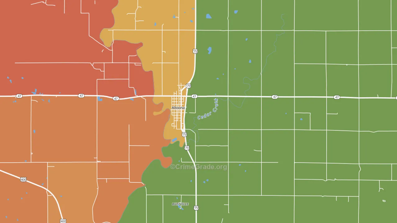 Altoona, KS Map of Robbery Rates