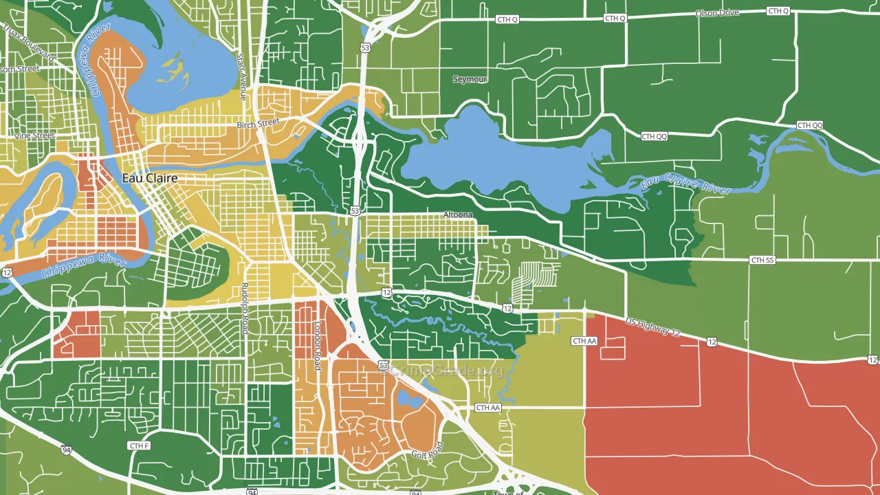 Altoona, WI Map of Robbery Rates