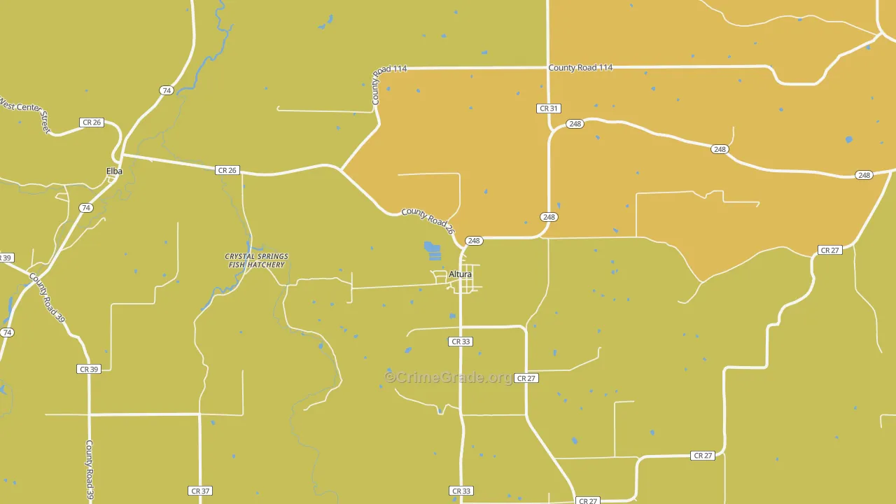 Altura, MN Map of Robbery Rates