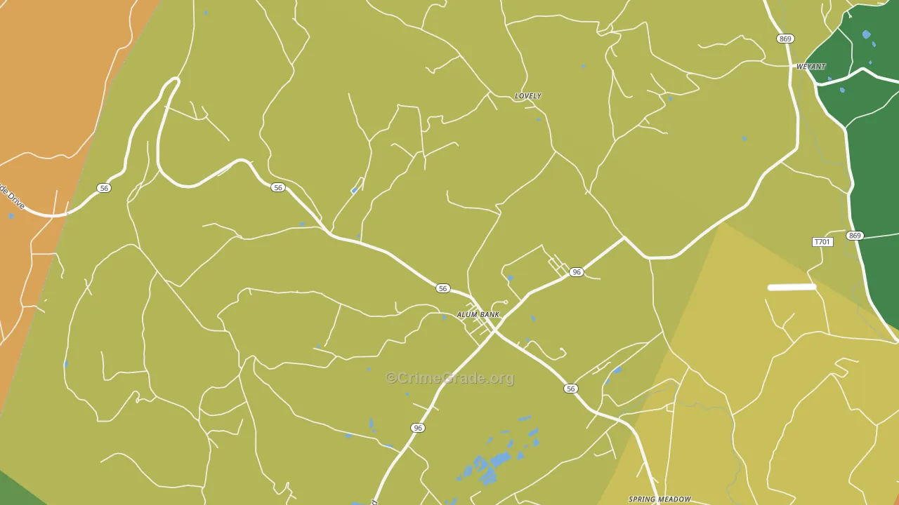 Alum Bank, PA Map of Robbery Rates