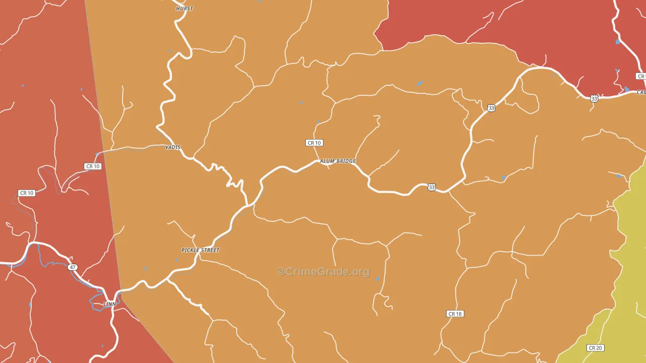 Alum Bridge, WV Map of Robbery Rates