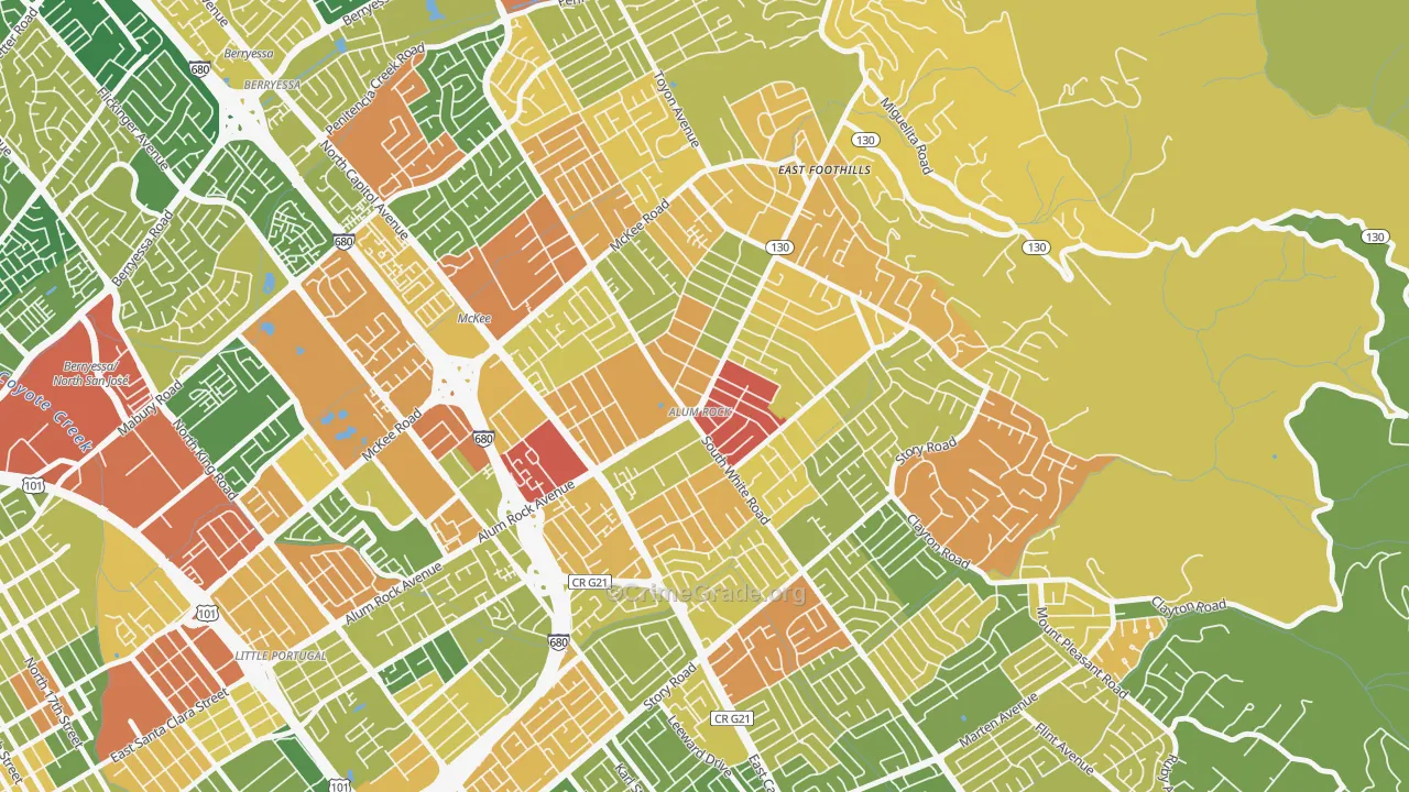 Alum Rock, CA Map of Robbery Rates