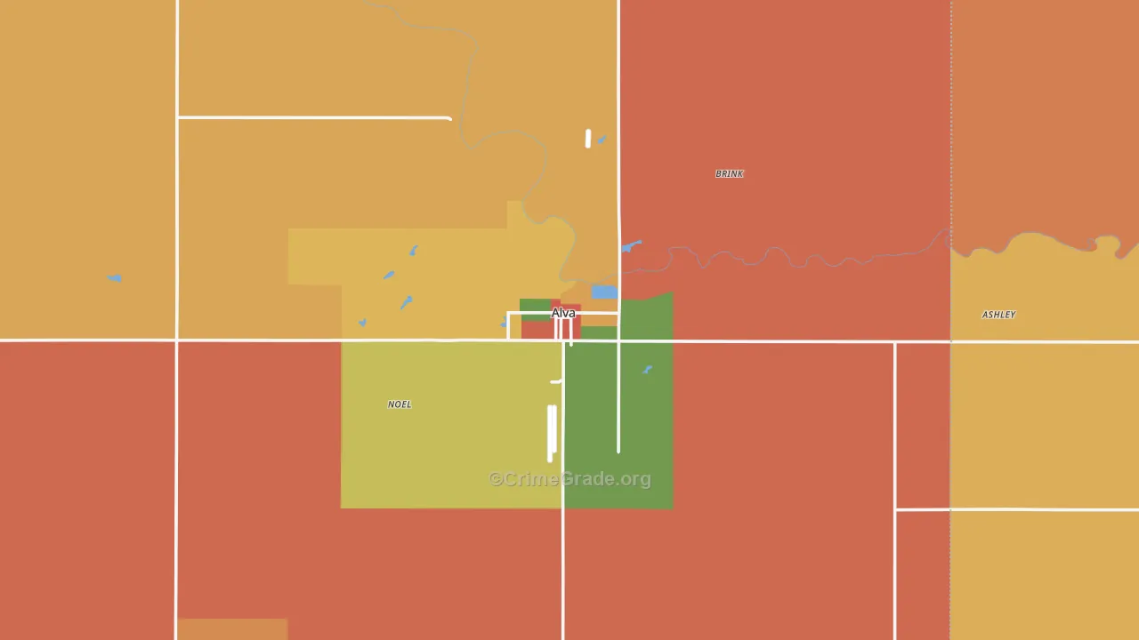 Alva, OK Map of Robbery Rates
