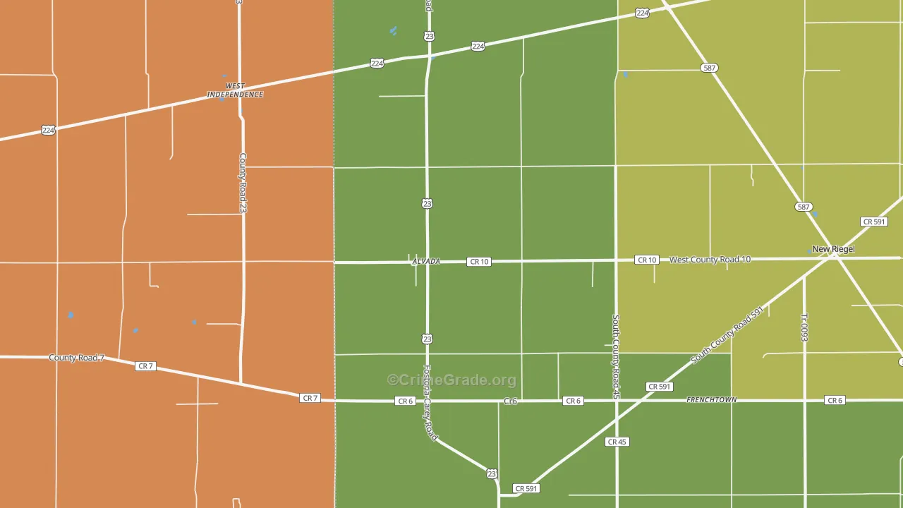 Alvada, OH Map of Robbery Rates