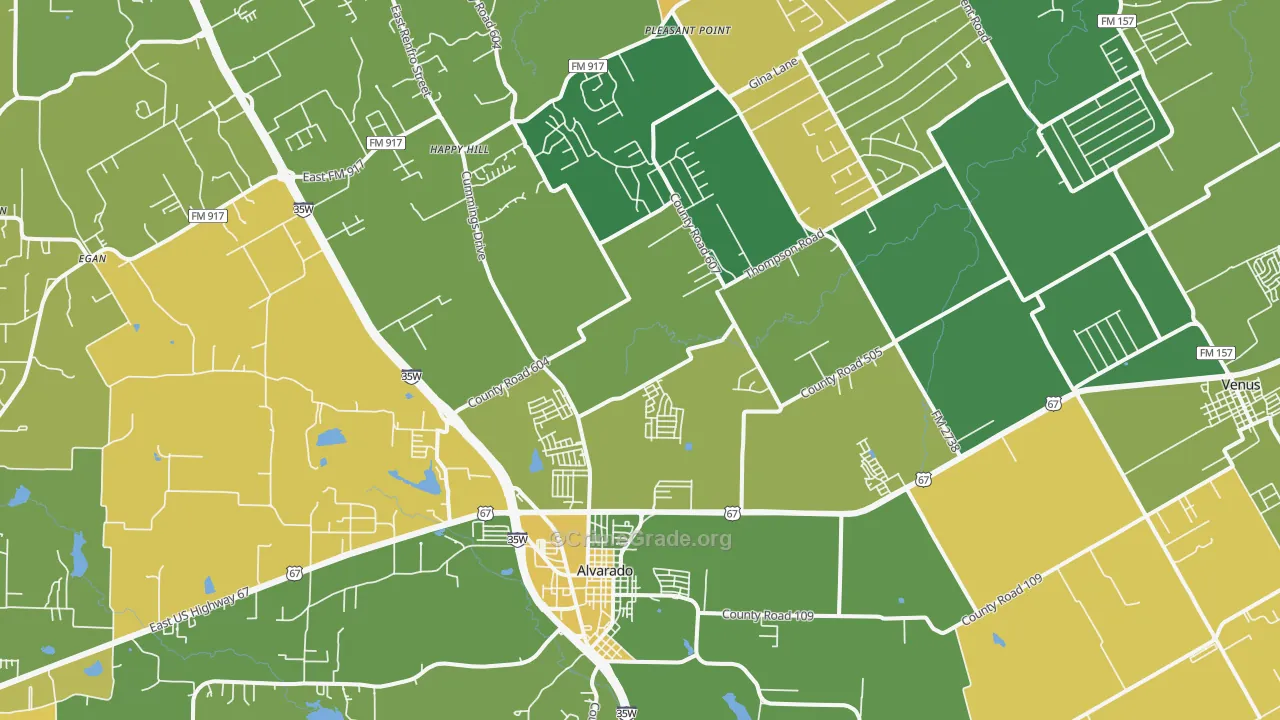 Alvarado, TX Map of Robbery Rates