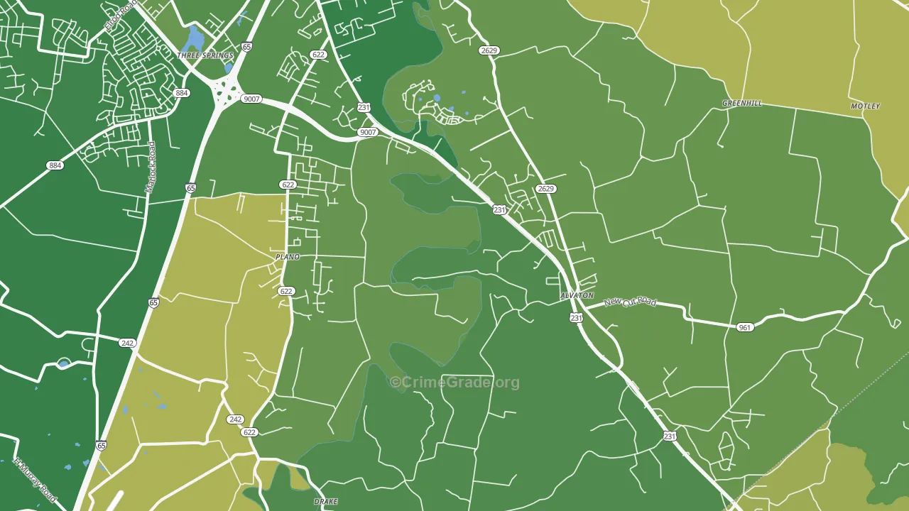 Alvaton, KY Map of Robbery Rates