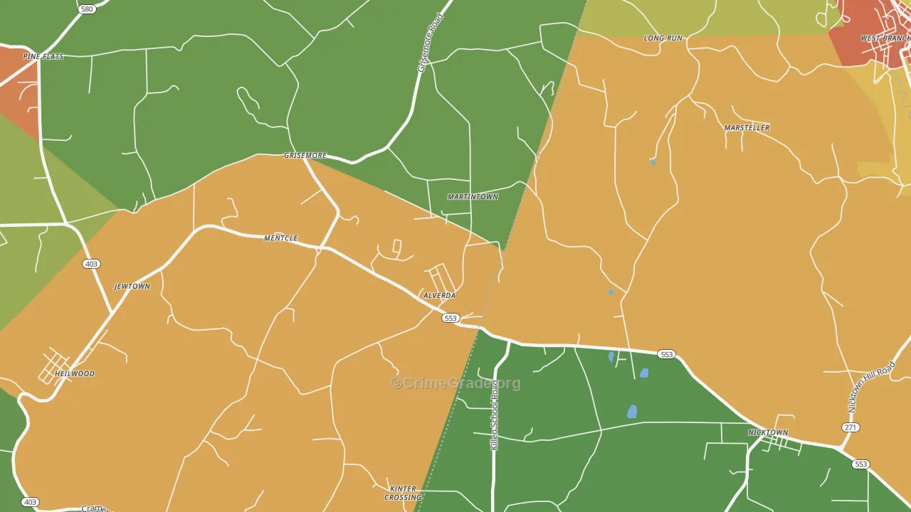 Alverda, PA Map of Robbery Rates