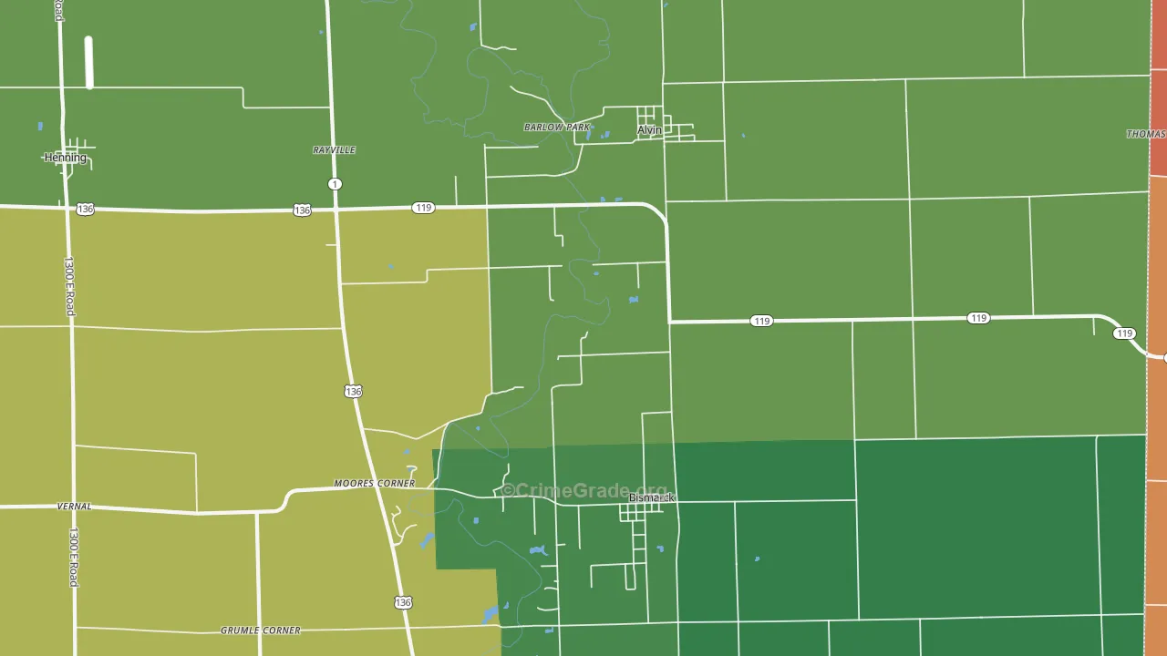 Alvin, IL Map of Robbery Rates