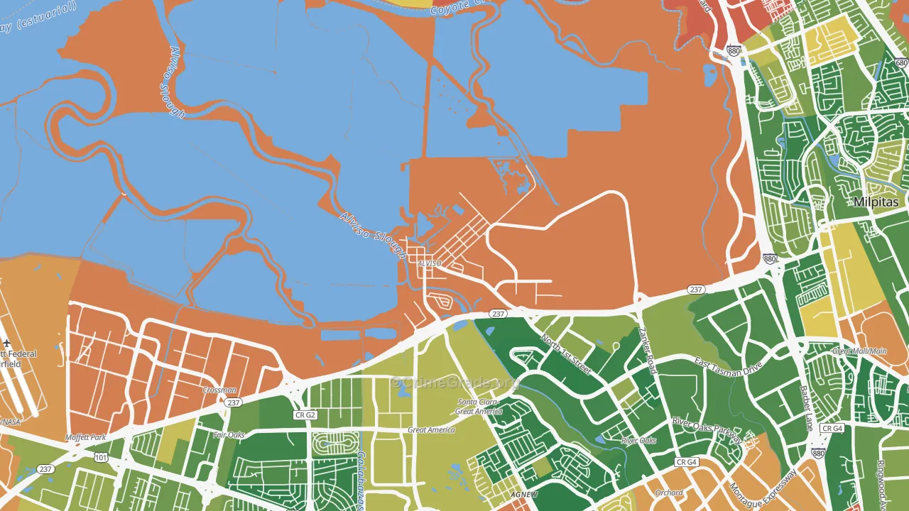 Alviso, CA Map of Robbery Rates