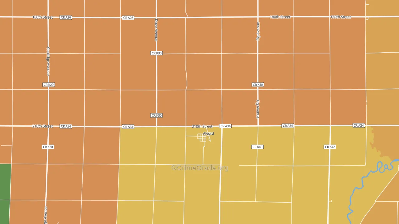 Alvord, IA Map of Robbery Rates