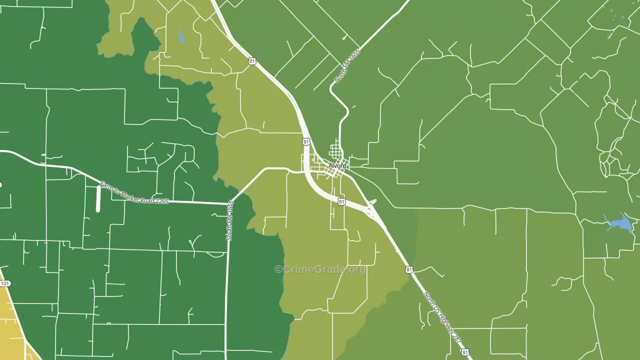 Alvord, TX Map of Robbery Rates