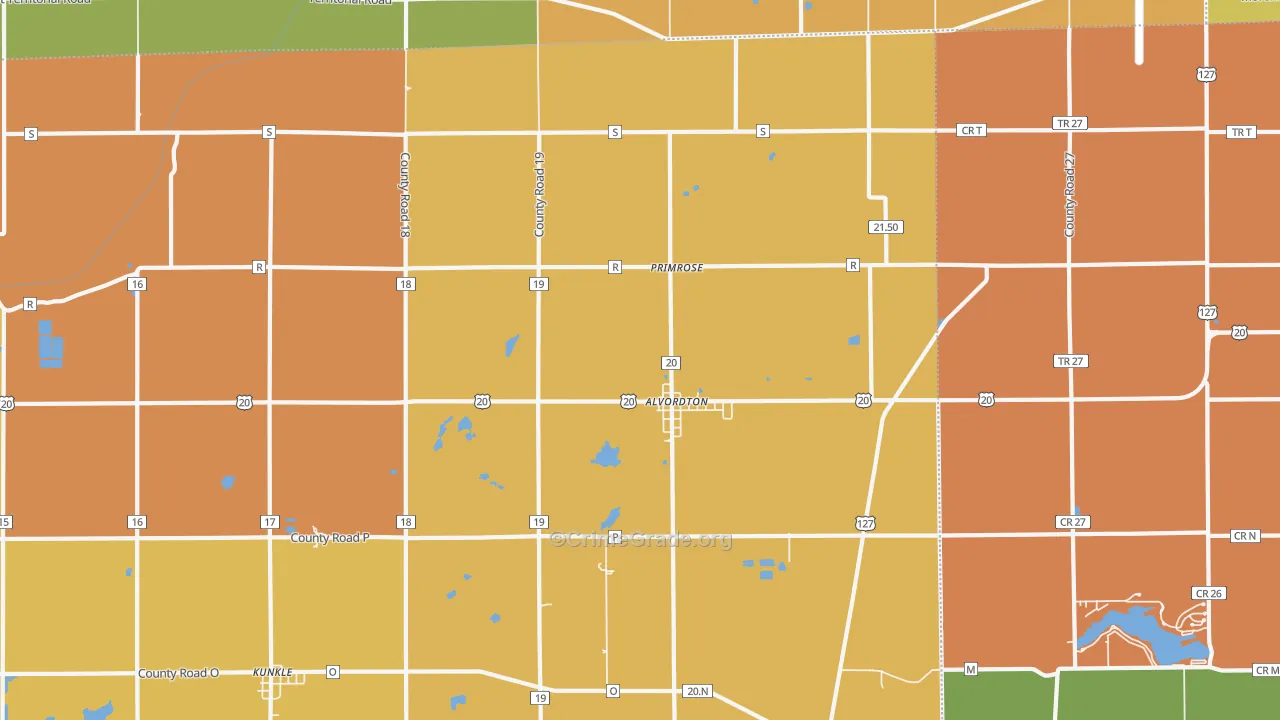 Alvordton, OH Map of Robbery Rates