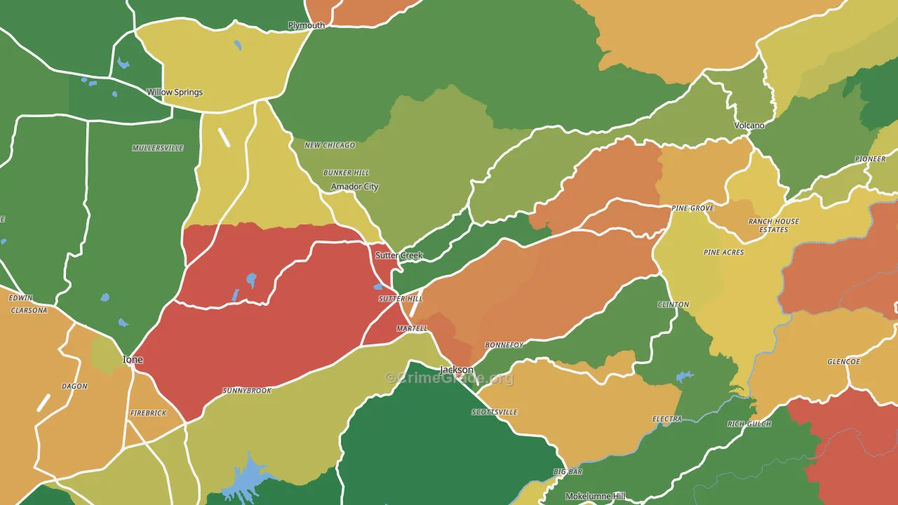 Amador County, CA Map of Robbery Rates