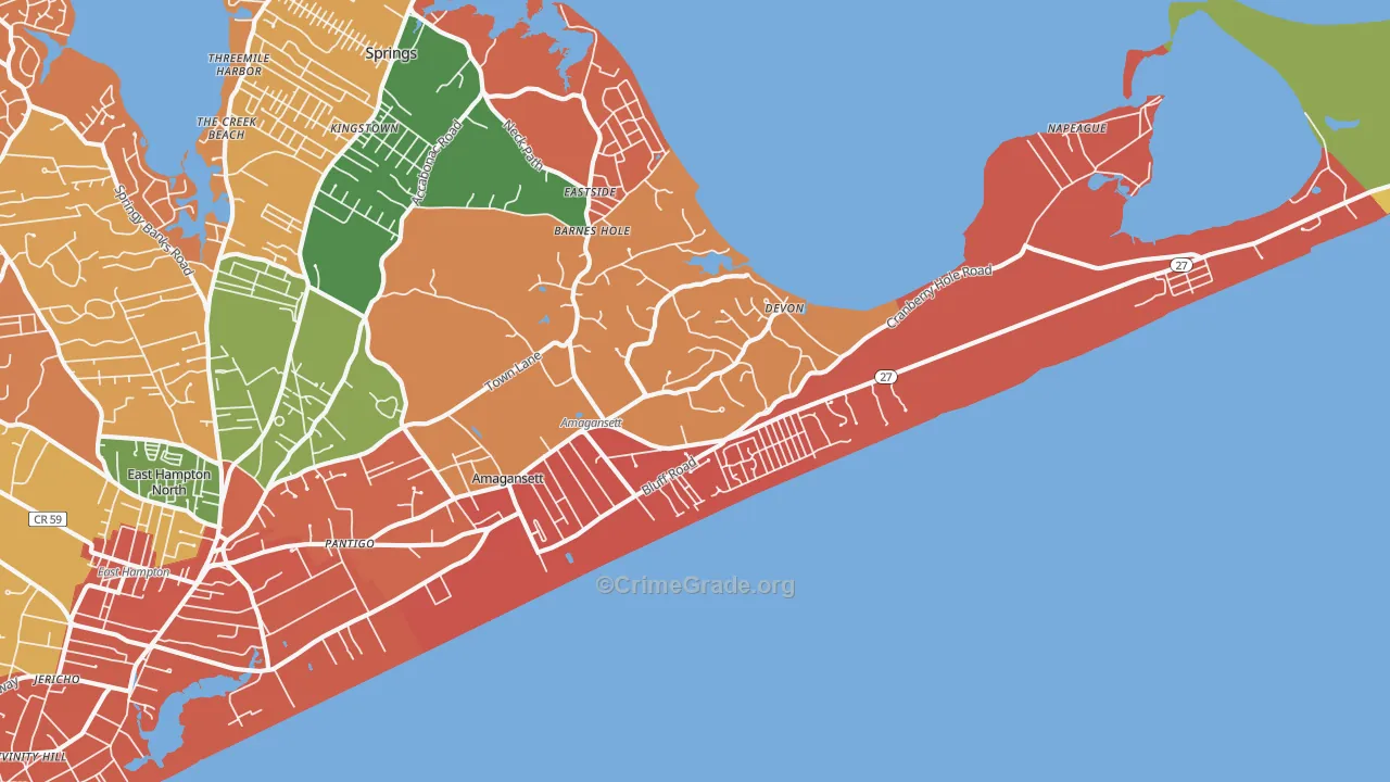 Amagansett, NY Map of Robbery Rates