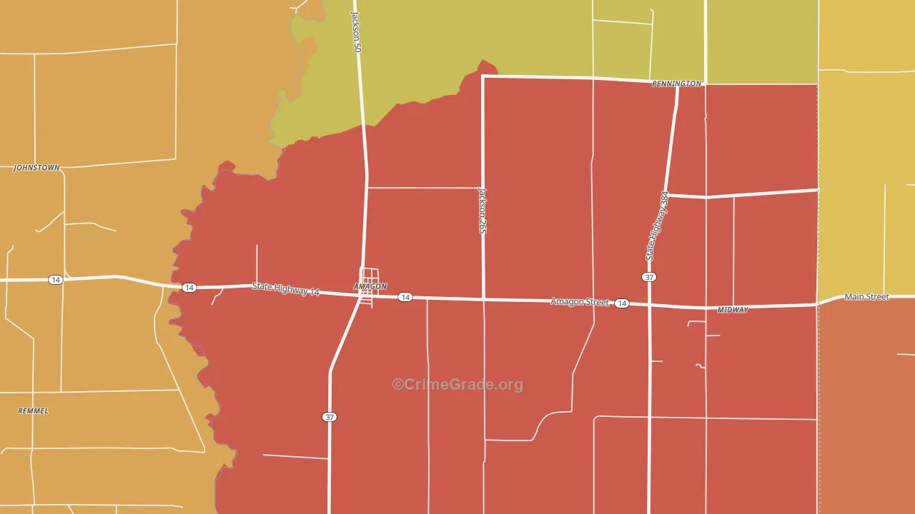 Amagon, AR Map of Robbery Rates